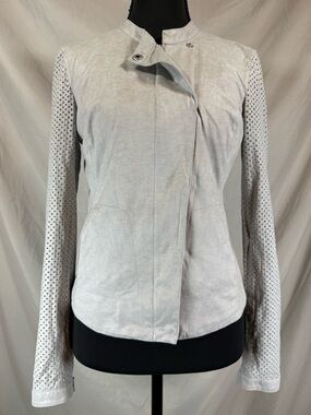 Armani Exchange Suede-Style Cafe Racer Jacket - Light Grey - Small